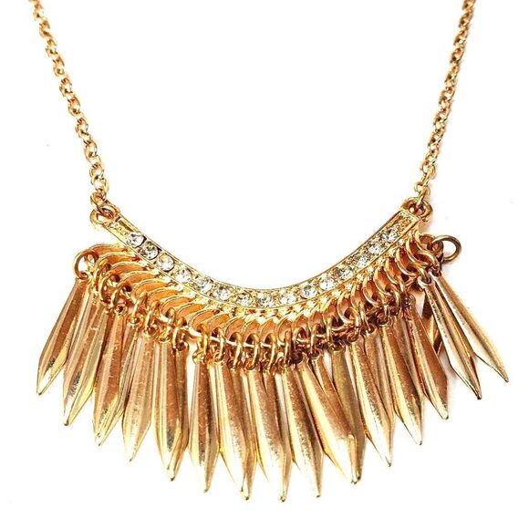 GUESS Gold Tone Spiked Accent Necklace w/ Sparkling Crystals – Statement Jewelry - Picture 3 of 6
